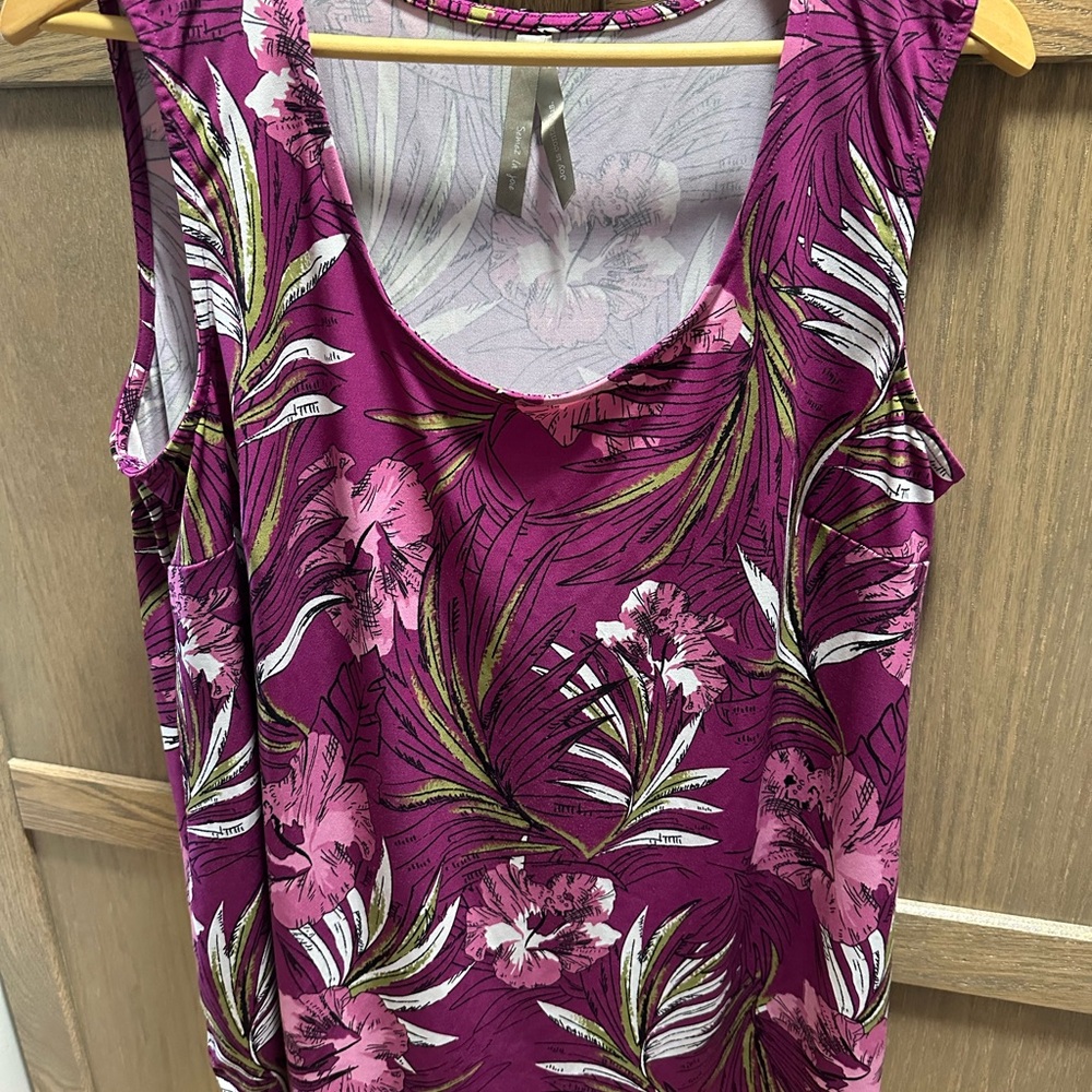 Floral Sleeveless Top - Pink and Green